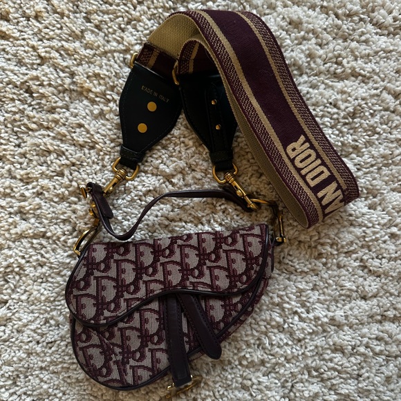 Dior Oblique Mini Saddle Bag Burgundy / Red with Sport Strap - Picture 1 of 7